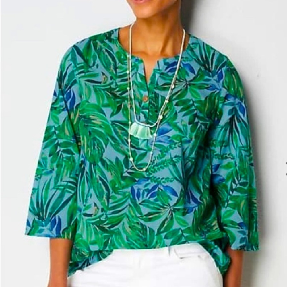 NWT JJILL Shirred 3/4 sleeve cotton blouse szL